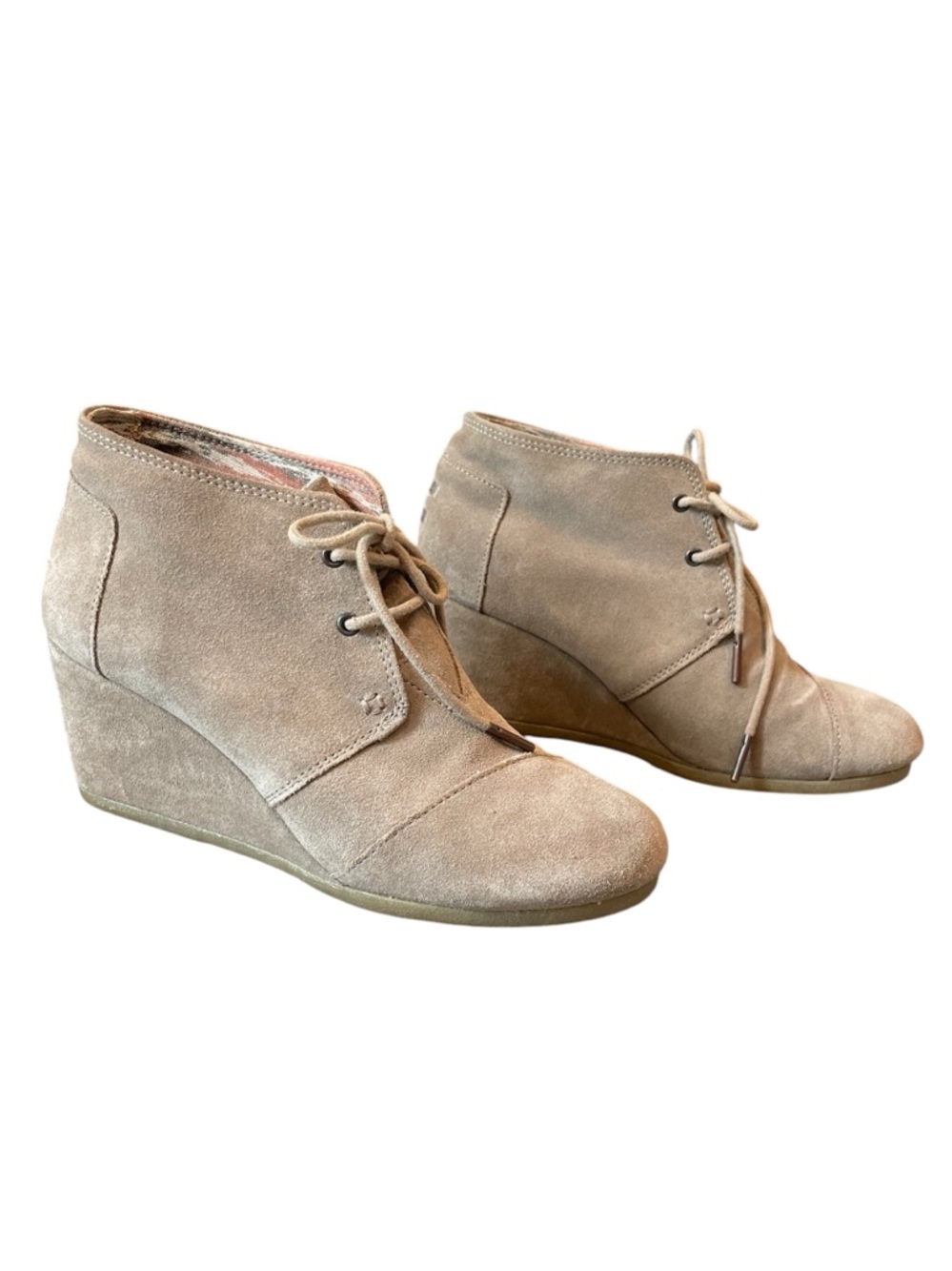 Tom’s TOMS Desert Taupe Women's Suede Wedge Ankle Boots Lace Up Tie Leather 8